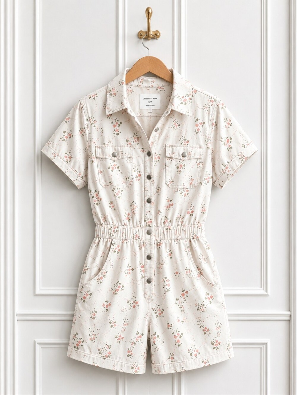 Celebrity Pink| Pink Floral Utility Romper | Women's Small | Button Front - Picture 5 of 8